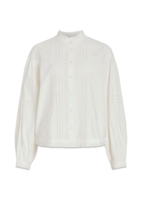 MANDARIN COLLAR LONG SLEEVED SHIRT - Cloud Dancer-Shirts-ROUGE EDIT-Butler Loftet