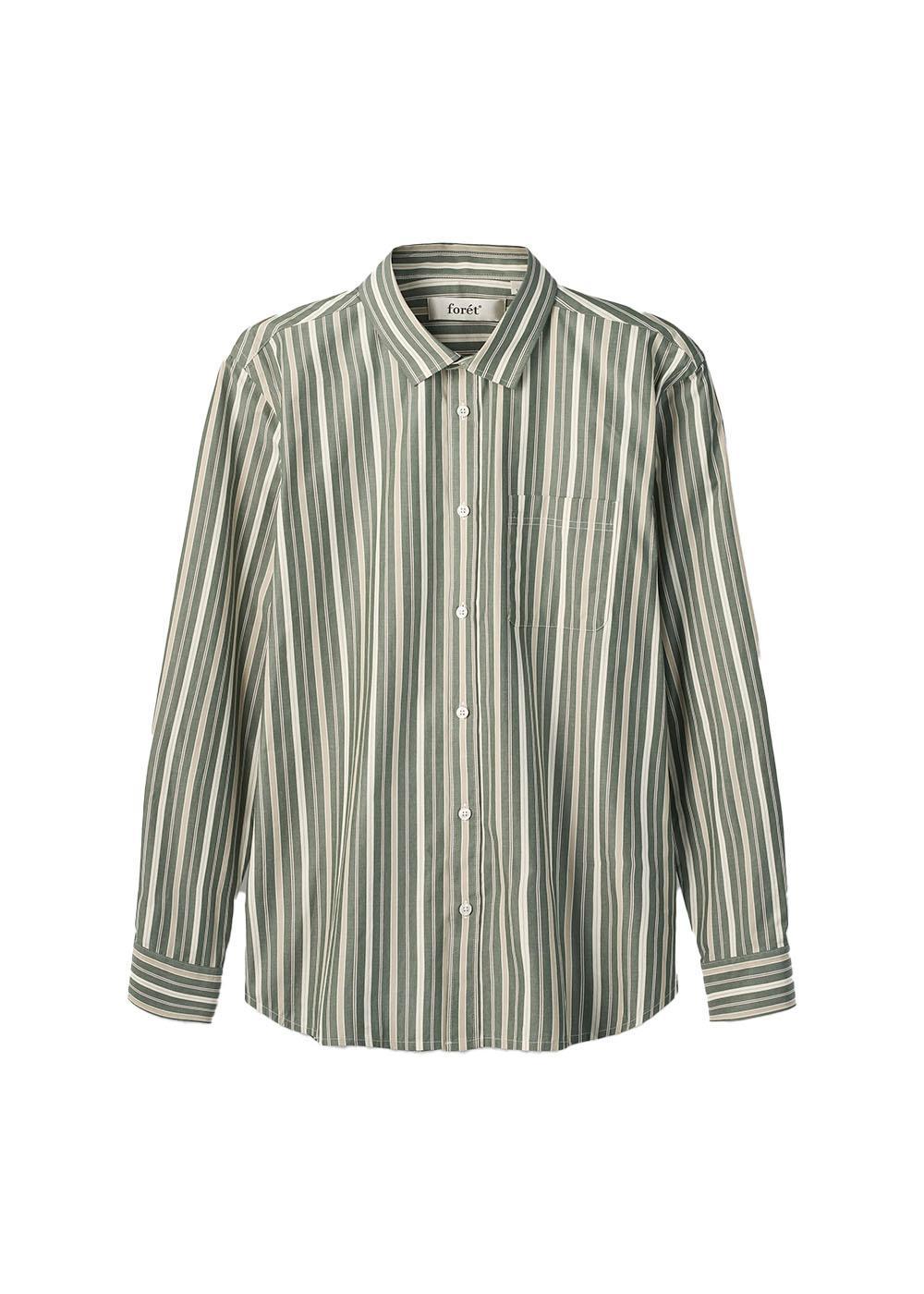 MAPLE POPLIN SHIRT - Dark Green Stripe-Shirts-Forét-Butler Loftet