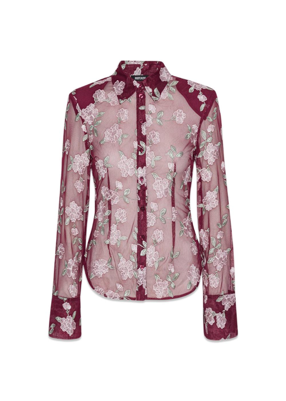 MESH FITTED SHIRT - BORDEAUX FLOWER PRINT-Shirts-Rotate-Butler Loftet