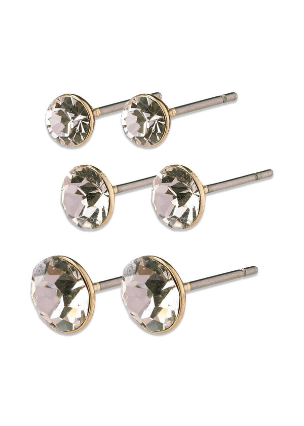 MILLIE crystal earrings, 3-in-1 set, gold-plated - Gold Plated-Jewellery-Pilgrim-Butler Loftet