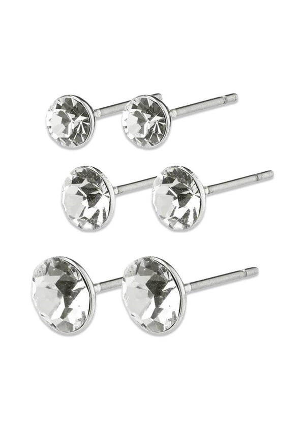 MILLIE crystal earrings, 3-in-1 set, silver-plated - Silver Plated-Jewellery-Pilgrim-Butler Loftet