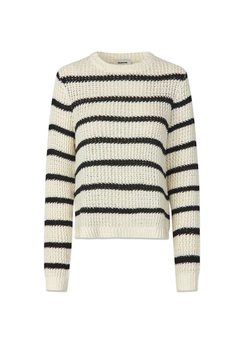 MaddieMD stripe o-neck - Soft White/Black Stripe-Knitwear-Modström-Butler Loftet