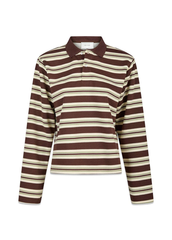 Mala Stripe Polo Blouse - Brown