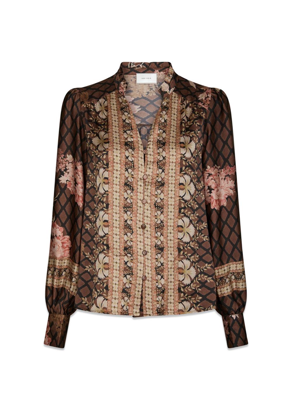 Massima Botanical Border Blouse - Black-Blouses-Neo Noir-Butler Loftet