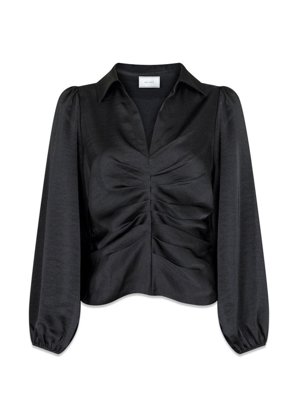 Mille Heavy Sateen Blouse - Black
