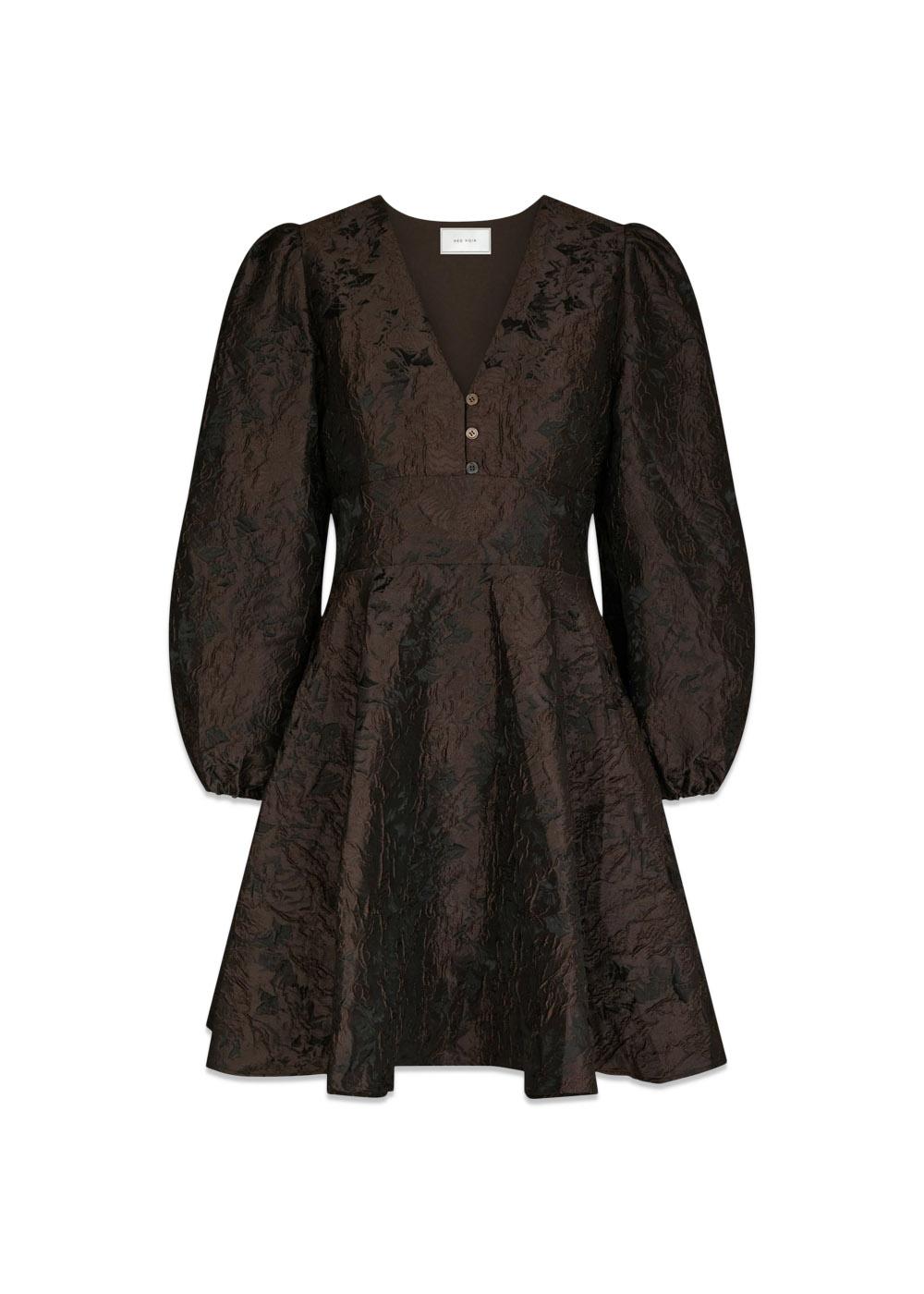 Milly Brocade Dress - Dark Brown-Dress-Neo Noir-Butler Loftet