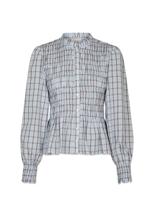 Mocca Smock Check Blouse - Light Blue-Blouses-Neo Noir-Butler Loftet