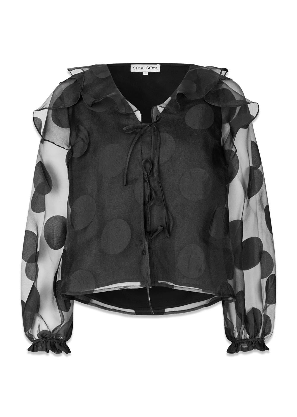 Multi Ruffle Raglan Top - Dotted Black-Blouses-Stine Goya-Butler Loftet