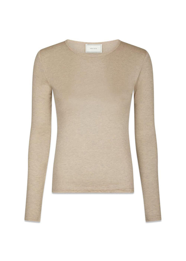 Nella Fine Rib Blouse - Beige Melange-Blouses-Neo Noir-Butler Loftet