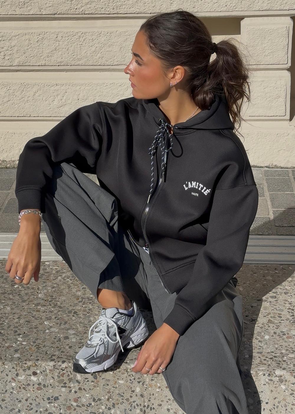 Neo Crop Zip Hoodie - Black-Sweatshirts-HAUTE L’AMITIÉ-Butler Loftet