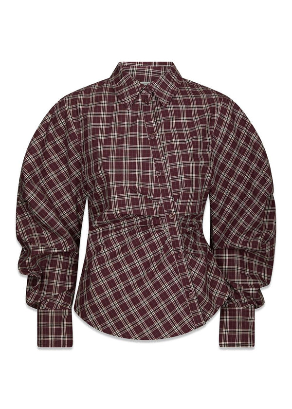 Neoella Medium Check Shirt - Plum-Blouses-Neo Noir-Butler Loftet
