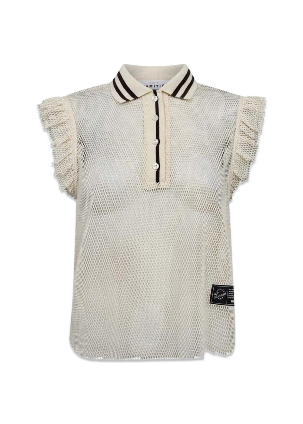Net Frill Polo Top - Off-White-Top-HAUTE L’AMITIÉ-Butler Loftet