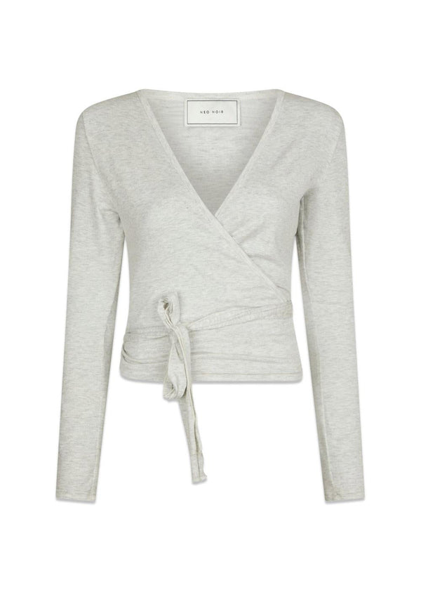 Nia Jersey Wrap Blouse - Light Grey Melange-Blouses-Neo Noir-Butler Loftet