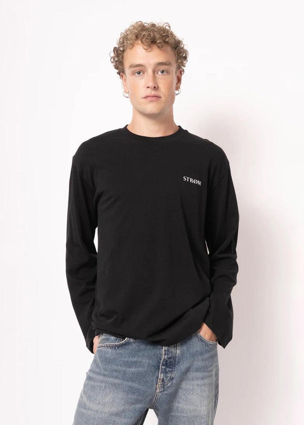 Nicholasst Logo LS T-Shirt - Black-Long-sleeved T-shirts-STRØM-Butler Loftet