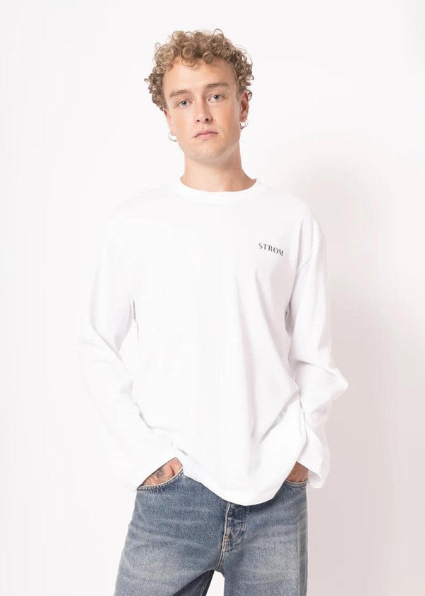 Nicholasst Logo LS T-Shirt - White-Long-sleeved T-shirts-STRØM-Butler Loftet