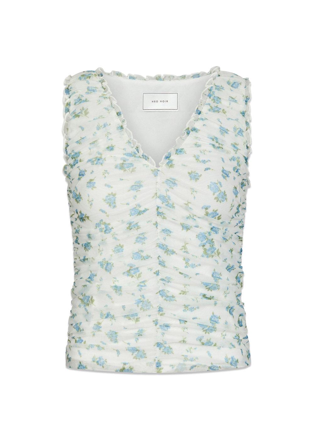 Nicolla Mesh Botanical Top - Light Blue-Top-Neo Noir-Butler Loftet