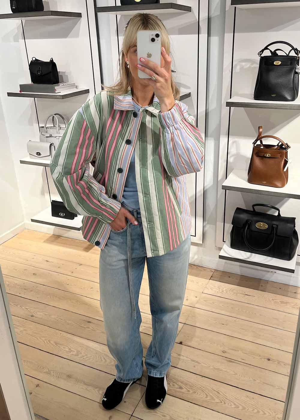 OVERSIZED UTILITY WORKWEAR JACKET - Forest Stripe-Outerwear-Stine Goya-Butler Loftet