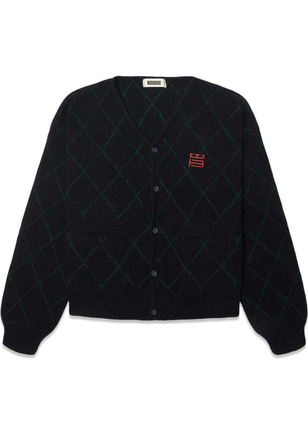 Oni Check Cardigan - Navy-Knitwear-Woodbird-Butler Loftet