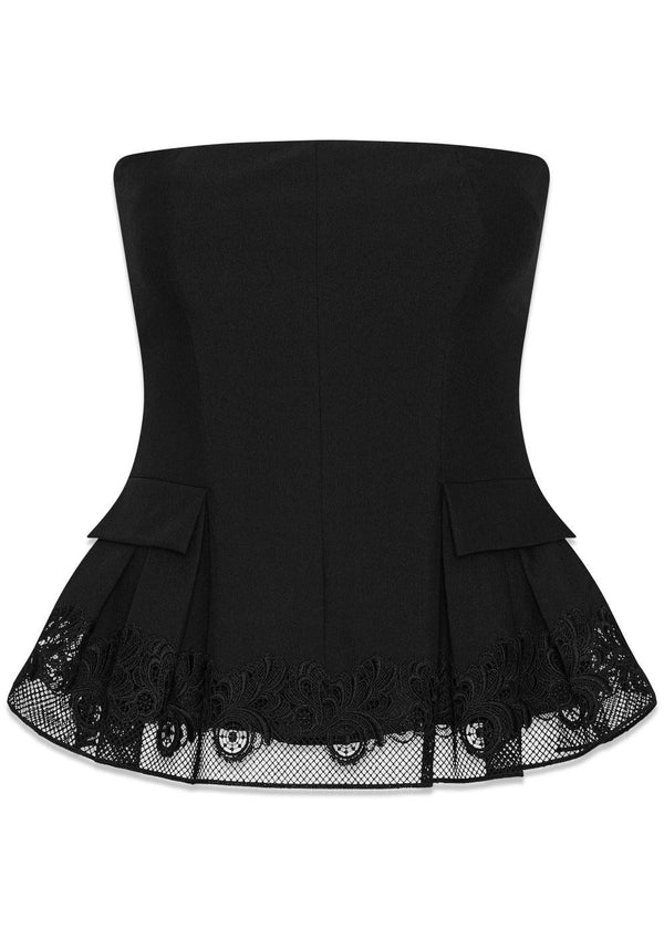 PEPLUM BUSTIER TOP - Black-Top-Rotate-Butler Loftet