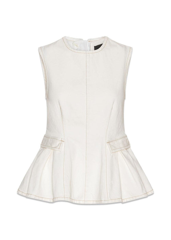 PEPLUM DENIM TOP - Raw White Denim-Top-Rotate-Butler Loftet