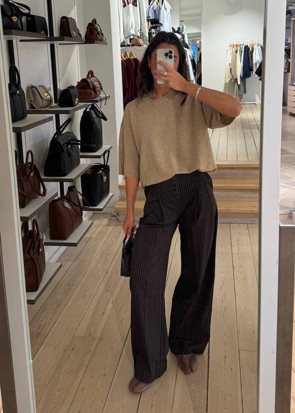 PINSTRIPE WIDE LEG PANTS - Chicory Coffee Comb.-Pants-Rotate-Butler Loftet