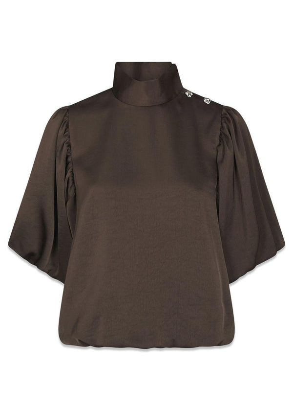 Parisa Heavy Sateen Blouse - Dark Brown-Blouses-Neo Noir-Butler Loftet