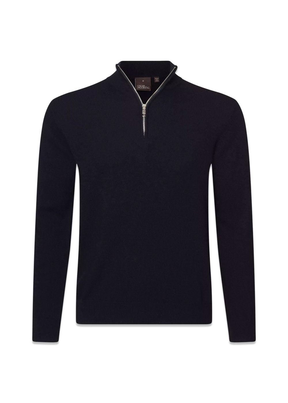 Oscar Jacobsons Patton Half Zip - Navy. Køb strik her.