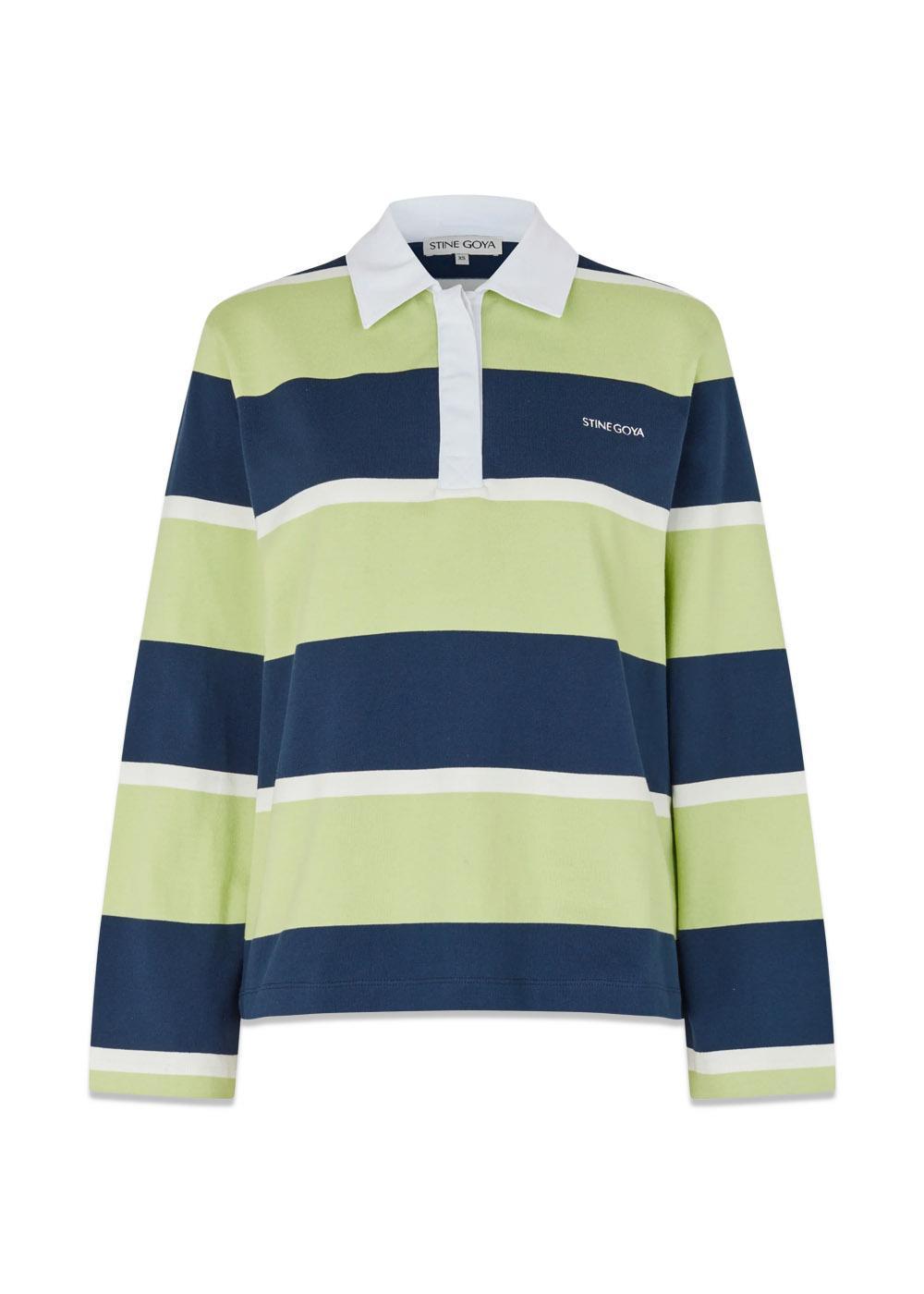 Polo Long Sleeve Top - Yellow & Navy Blue Stripes-Blouses-Stine Goya-Butler Loftet
