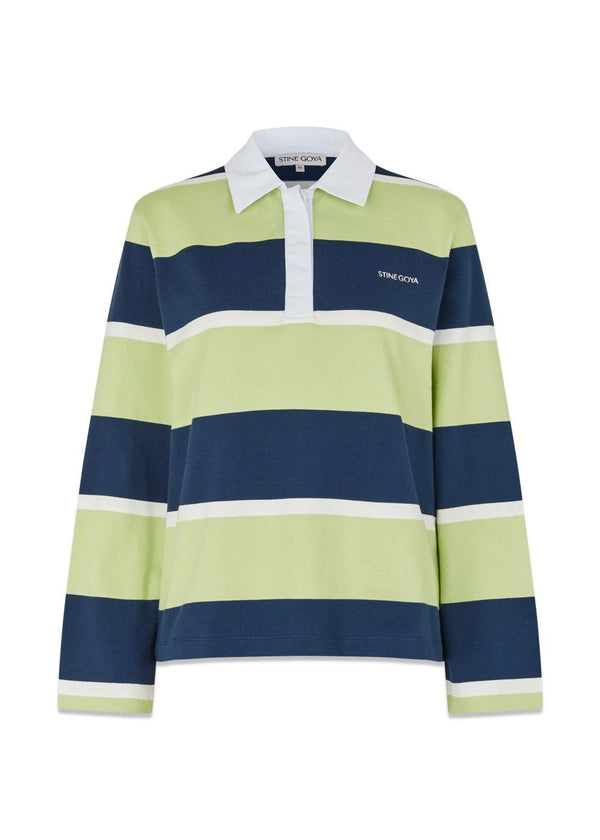 Polo Long Sleeve Top - Yellow & Navy Blue Stripes-Blouses-Stine Goya-Butler Loftet