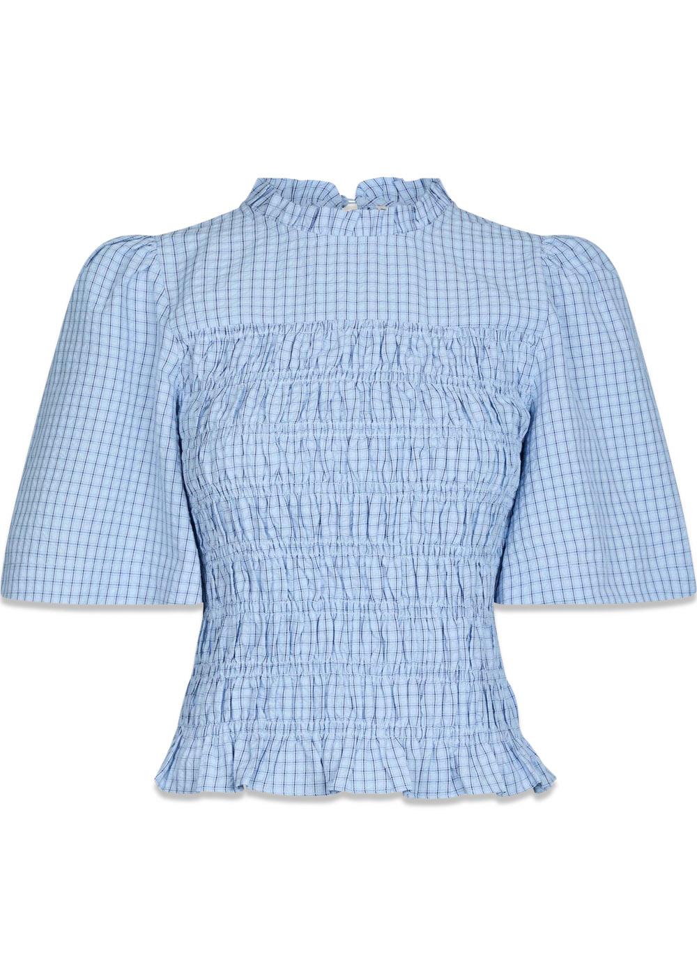 Possini Check Smock Blouse - Light Blue