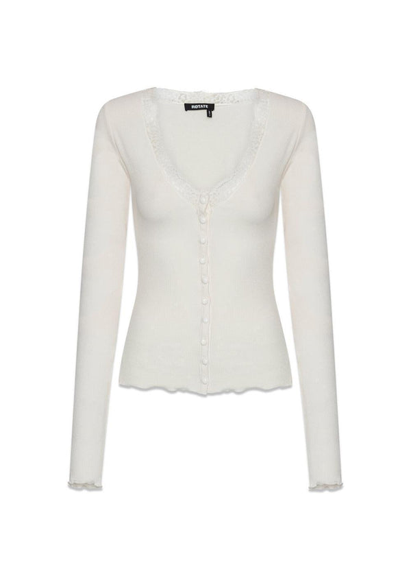 RIB LACE CARDIGAN TOP - Egret-Blouses-Rotate-Butler Loftet