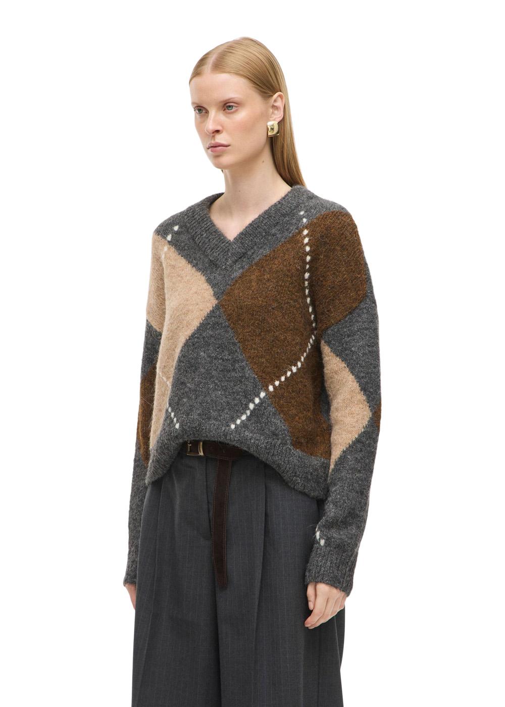 ROUARGYLE LS V-NECK KNIT - Dark Grey/Melan/Chicory Coffee-Knitwear-ROUGE EDIT-Butler Loftet