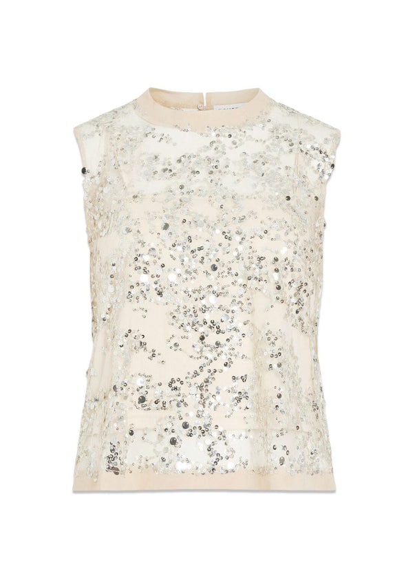 ROULEONA S/L O-NECK TOP - Silver Detail:Sequins-Top-ROUGE EDIT-Butler Loftet