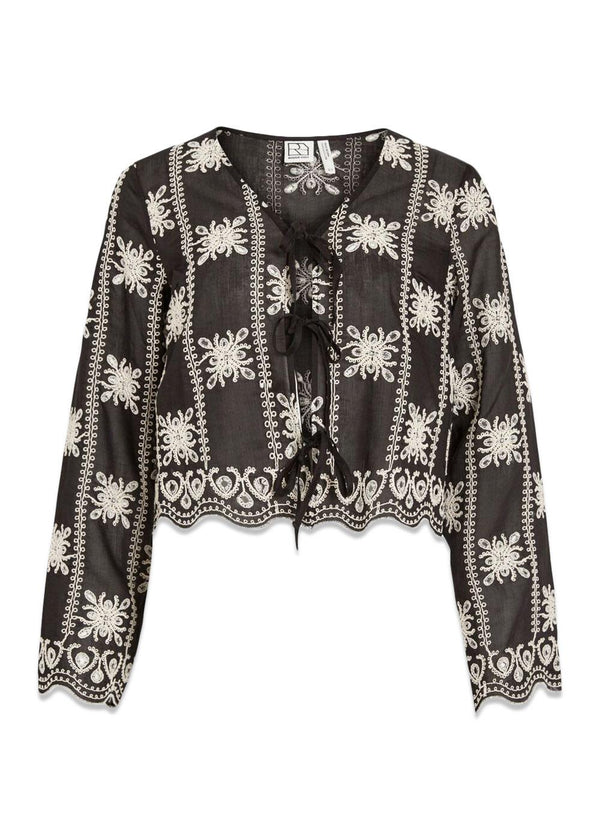 ROUNALA L/S V-NECK TIE TOP - Meteorite Embroidery-Blouses-ROUGE EDIT-Butler Loftet
