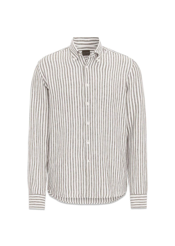 Reg Fit BD Striped Linen Shirt - Basket Beige-Shirts-Oscar Jacobson-Butler Loftet