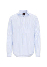 Reg Fit Wide Spread Linen Venetian Stripe Shirt - Smog Blue-Shirts-Oscar Jacobson-Butler Loftet