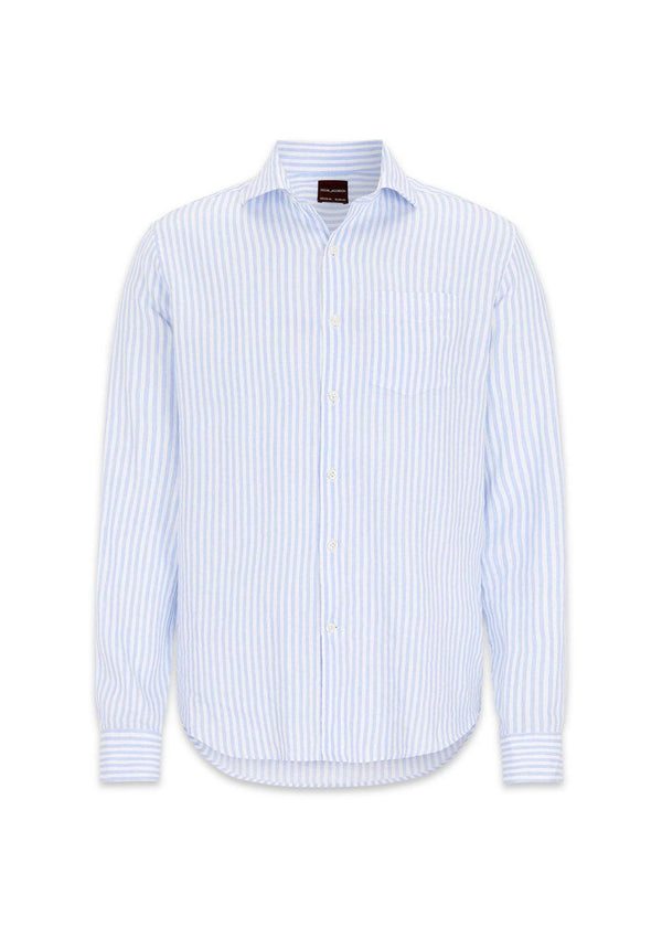 Reg Fit Wide Spread Linen Venetian Stripe Shirt - Smog Blue-Shirts-Oscar Jacobson-Butler Loftet