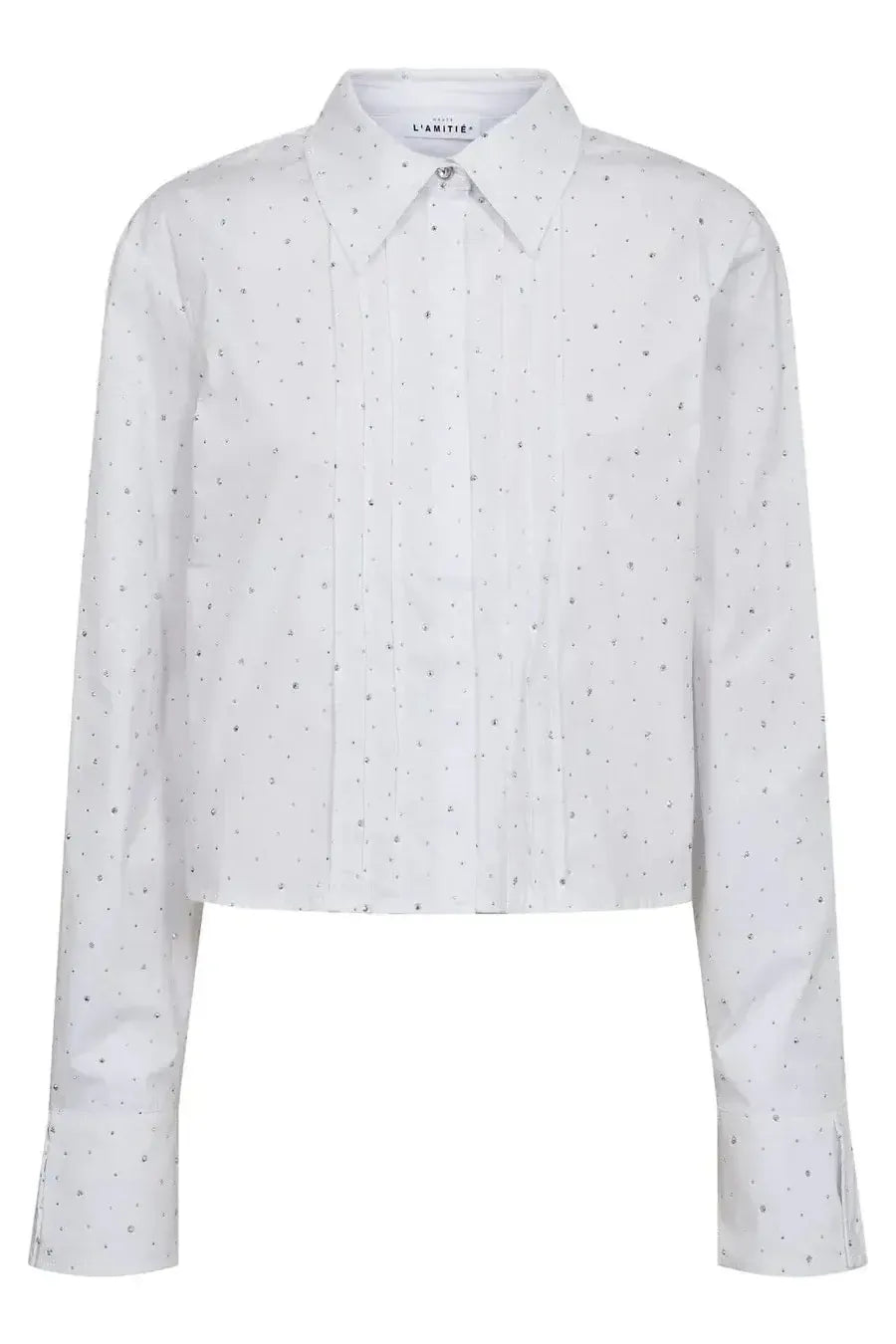 Rhinestone Crop Shirt - White-Shirts-HAUTE L’AMITIÉ-Butler Loftet