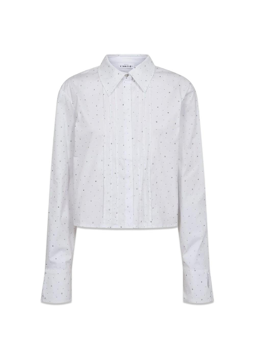 Rhinestone Crop Shirt - White-Shirts-HAUTE L’AMITIÉ-Butler Loftet