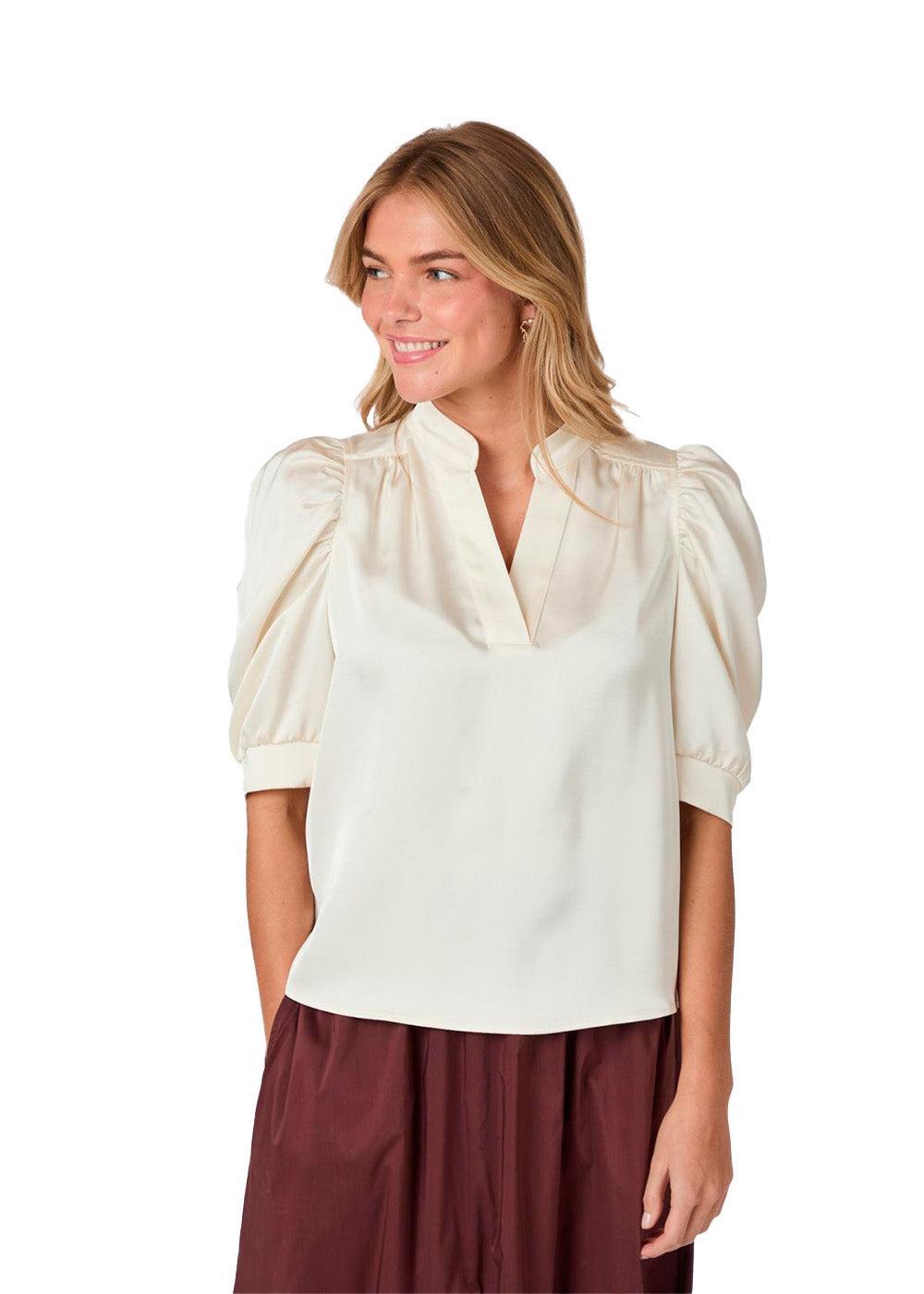 Roella Heavy Sateen Blouse - Pearl-Blouses-Neo Noir-Butler Loftet