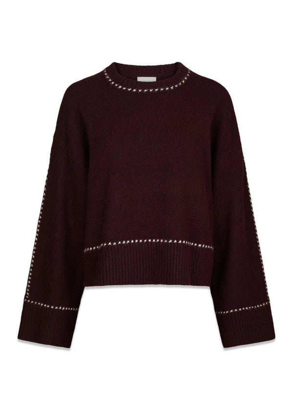 Roeme Knit Stitch Blouse - Wine-Knitwear-Neo Noir-Butler Loftet