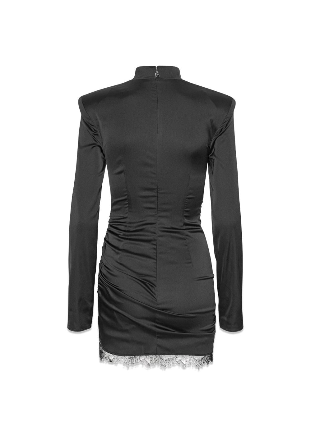 SATIN RUCHED MINI DRESS - Black-Dress-Rotate-Butler Loftet