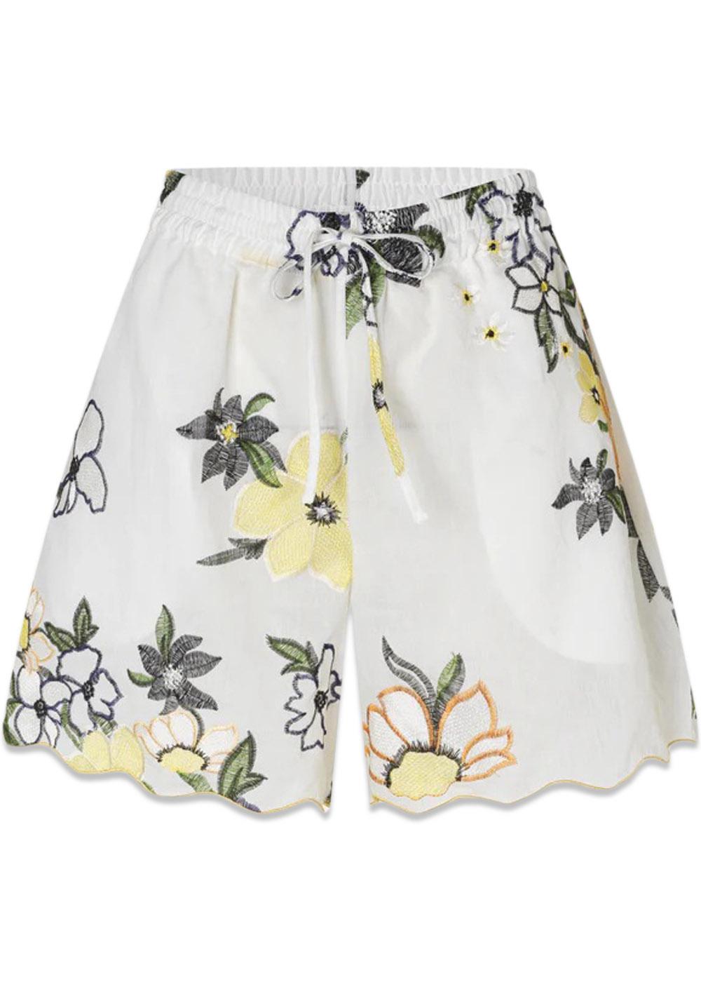 SCALLOPED ELASTICATED WAISTBAND SHORTS - Wild Flowers Embroidery-Shorts-Stine Goya-Butler Loftet