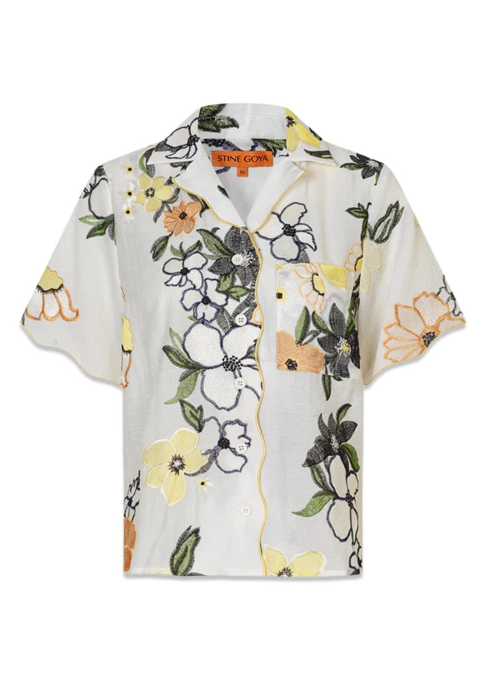 SCALLOPED SHORT SLEEVE SHIRT - Wild Flowers Embroidery-Shirts-Stine Goya-Butler Loftet