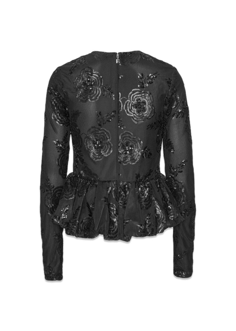 SEQUINS LS BUBBLE TOP - Black-Blouses-Rotate-Butler Loftet