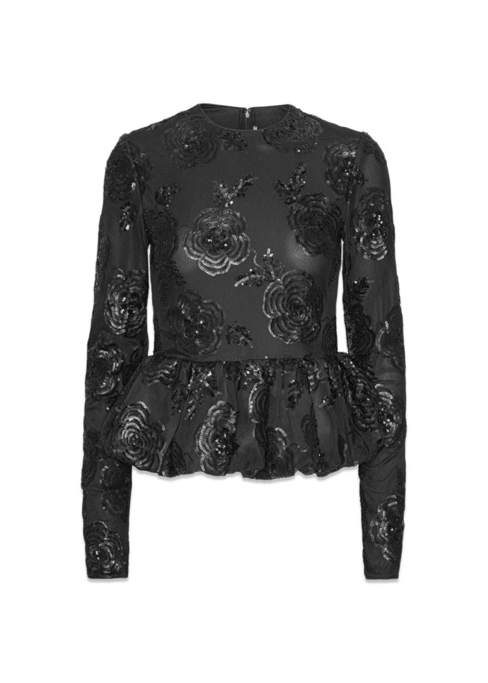 SEQUINS LS BUBBLE TOP - Black-Blouses-Rotate-Butler Loftet