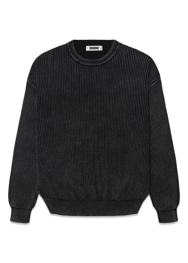 Sake Washed Crew - Washed Black-Knitwear-Woodbird-Butler Loftet