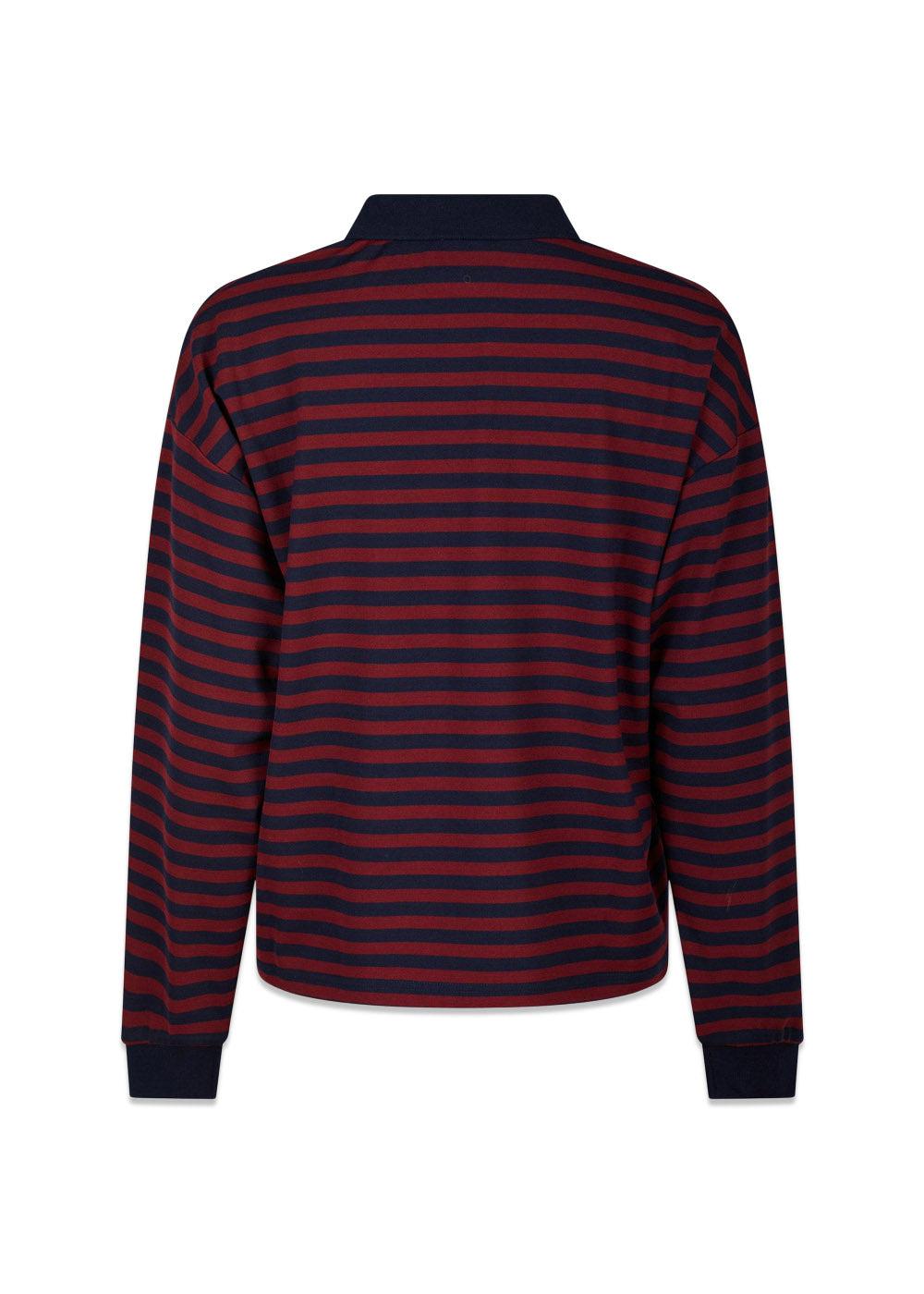 Sara Wide Stripe Polo Blouse - Navy-Blouses-Neo Noir-Butler Loftet
