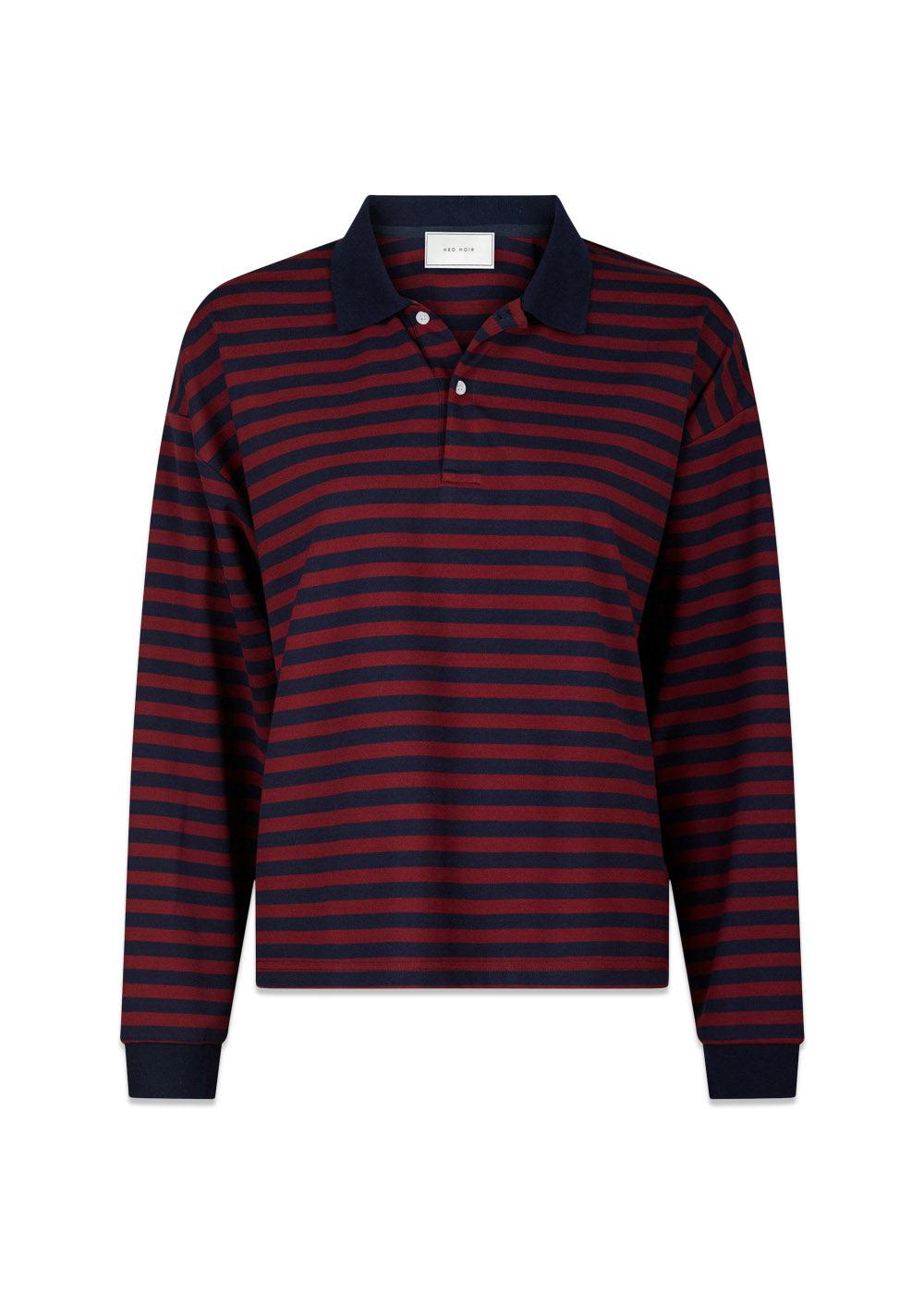 Sara Wide Stripe Polo Blouse - Navy-Blouses-Neo Noir-Butler Loftet
