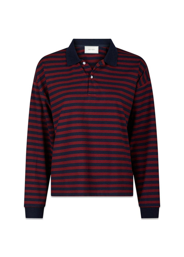 Sara Wide Stripe Polo Blouse - Navy-Blouses-Neo Noir-Butler Loftet